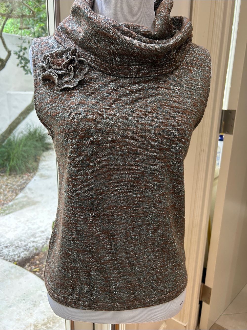 Topshop Brown and Light Blue Marled Cowl Neck Sweater Tank